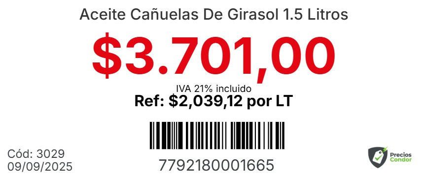 Ejemplo de etiqueta de precio para ferretería con código de barras - Precios Condor